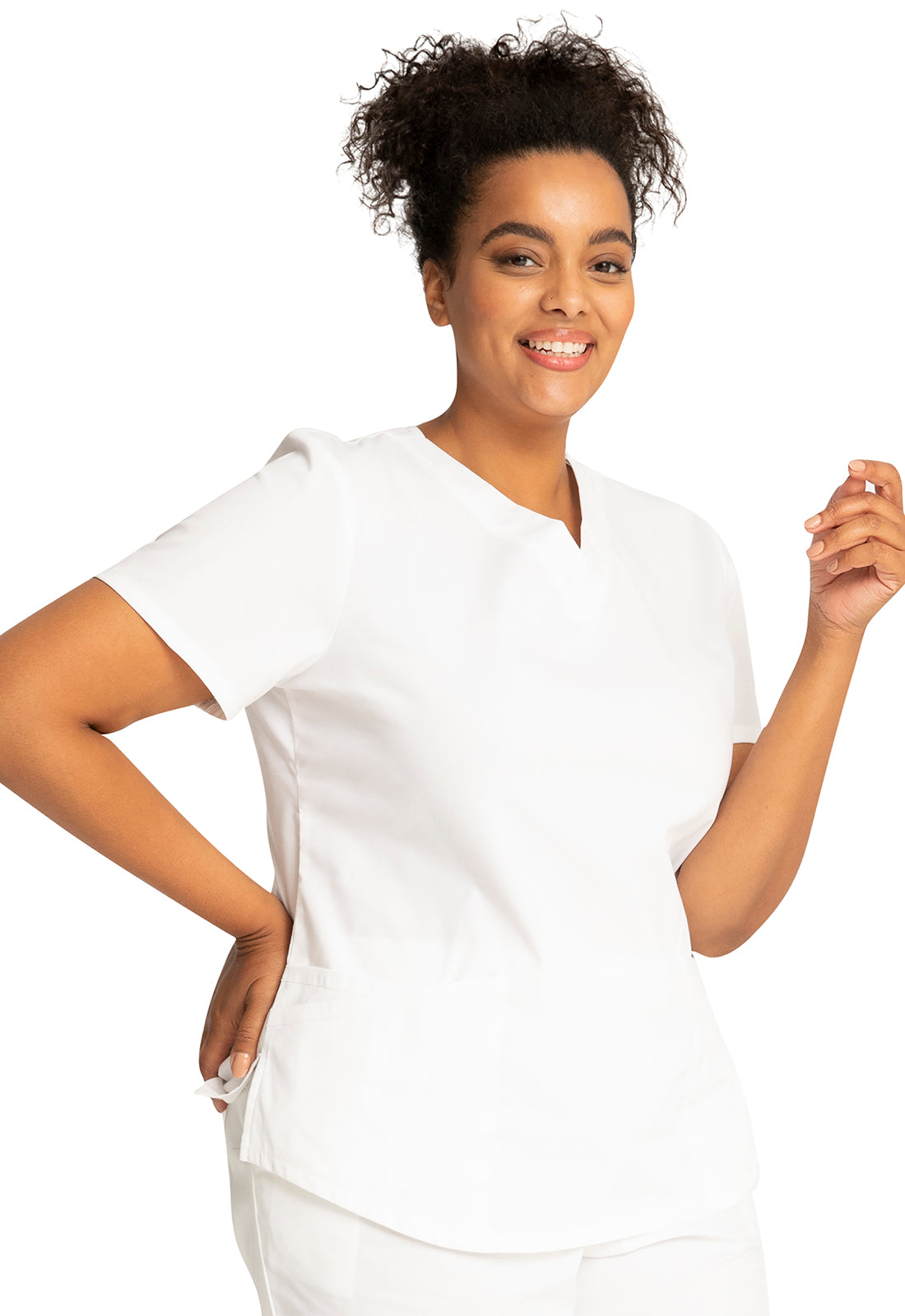 Professionals WW665 V-Neck Top White Model Image Left Side | Cherokee Workwear