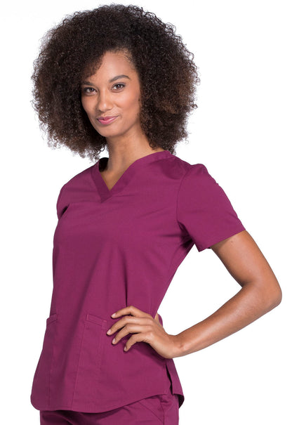 Professionals WW665 V-Neck Top Wine Model Image Right Side | Cherokee Workwear