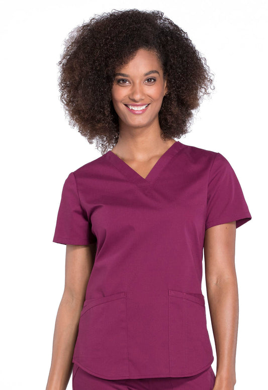 Professionals WW665 V-Neck Top Wine Model Image Front | Cherokee Workwear