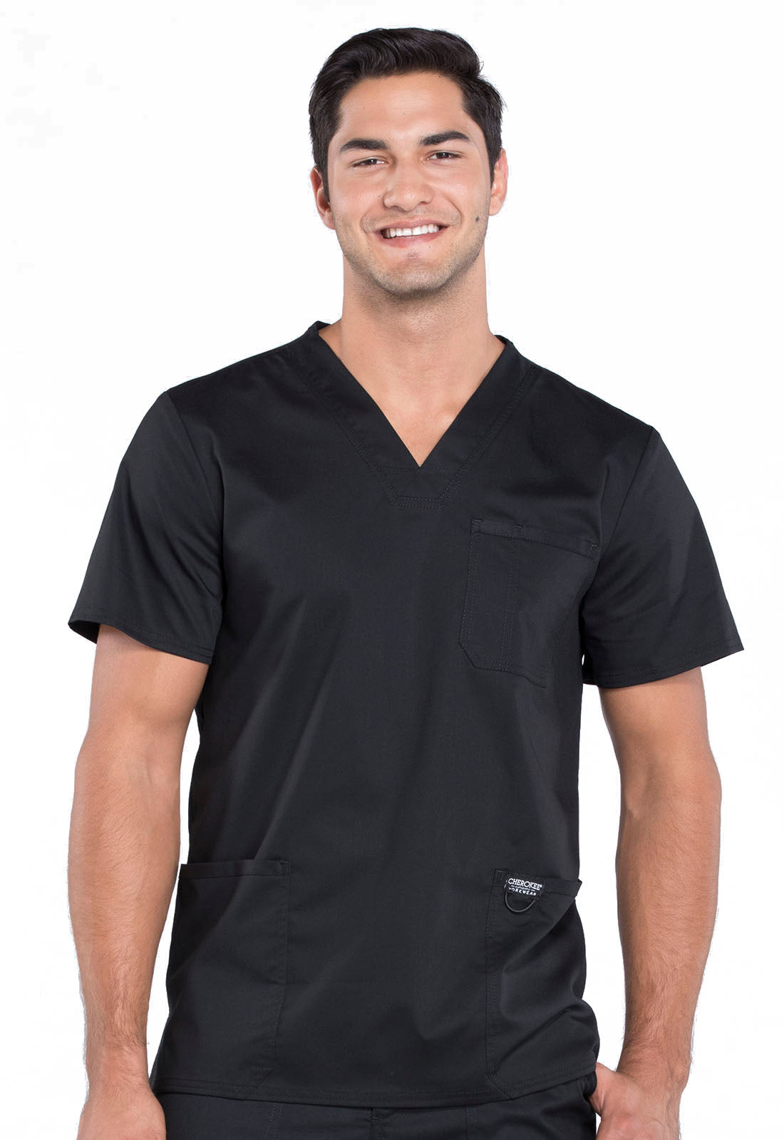 Revolution WW670 Men's V-Neck Top Black Model Image Front | Cherokee Workwear