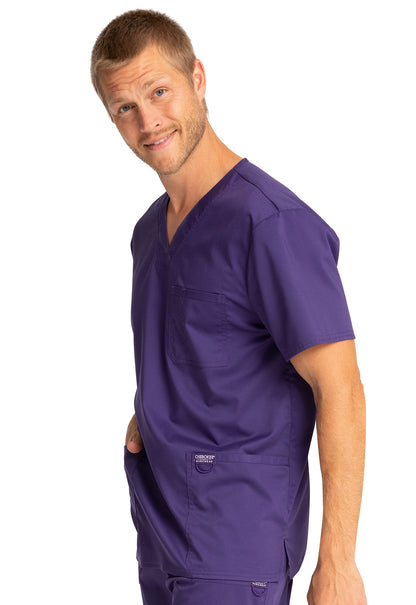 Revolution WW670 Men's V-Neck Top Grape Model Image Right Side | Cherokee Workwear