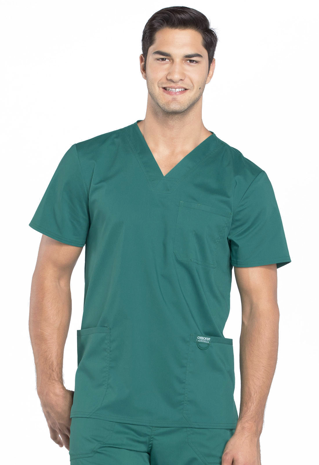 Revolution WW670 Men's V-Neck Top Hunter Green Model Image Front | Cherokee Workwear