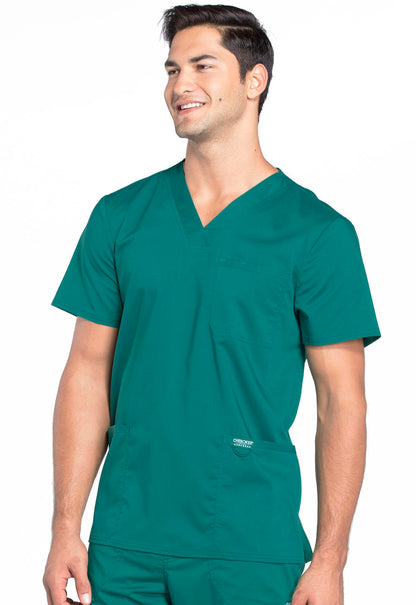 Revolution WW670 Men's V-Neck Top Hunter Green Model Image Right Side | Cherokee Workwear