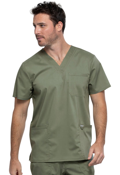 Revolution WW670 Men's V-Neck Top Olive Model Image Front | Cherokee Workwear