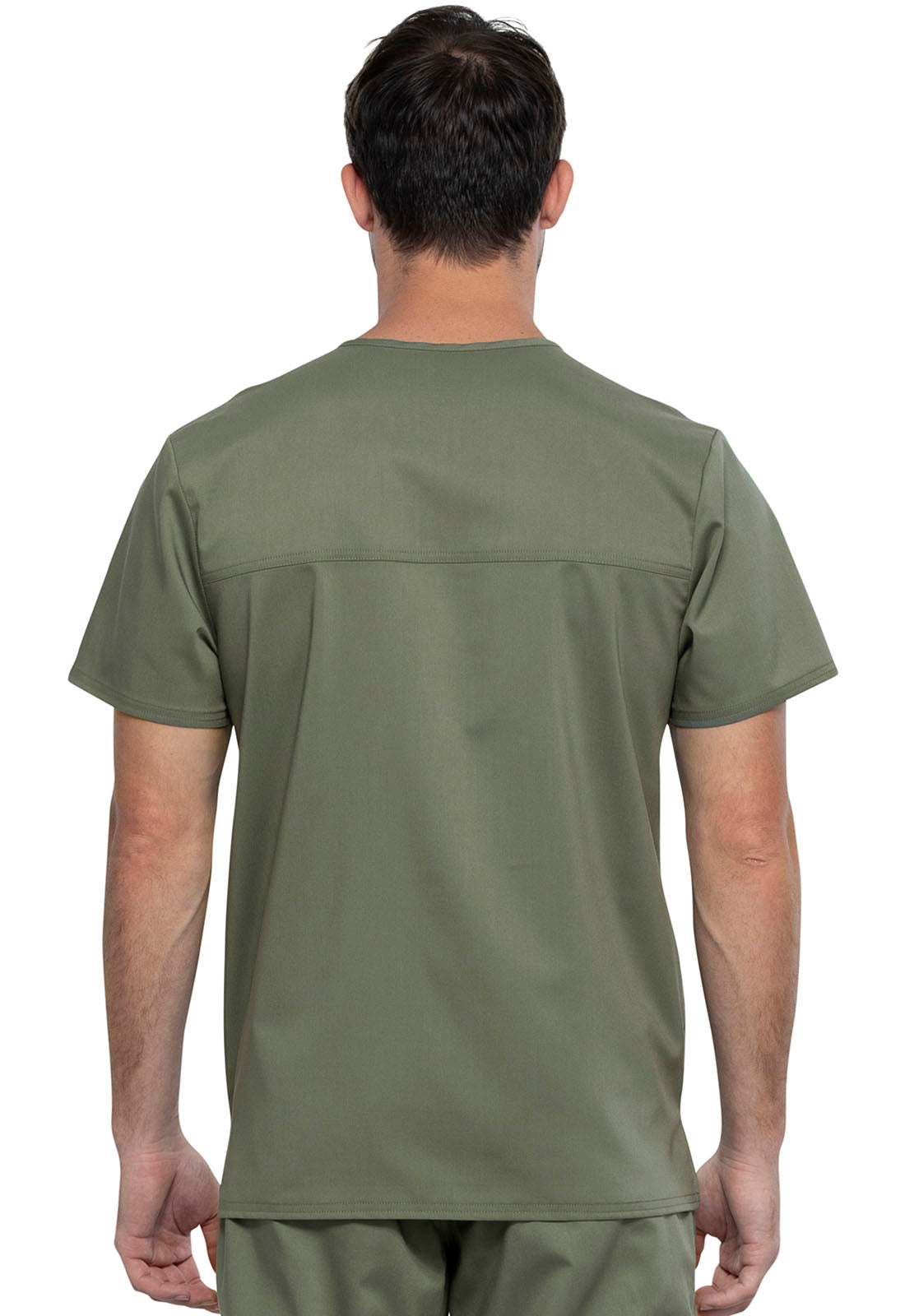 Revolution WW670 Men's V-Neck Top Olive Model Image Back | Cherokee Workwear