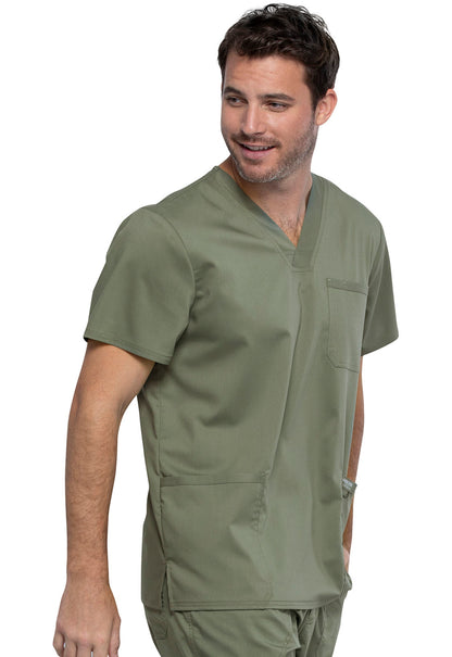 Revolution WW670 Men's V-Neck Top Olive Model Image Left Side | Cherokee Workwear