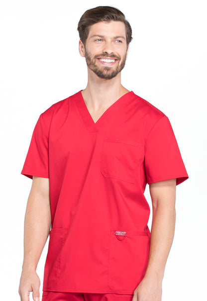 Revolution WW670 Men's V-Neck Top Red Model Image Right Side | Cherokee Workwear