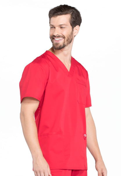 Revolution WW670 Men's V-Neck Top Red Model Image Left Side | Cherokee Workwear