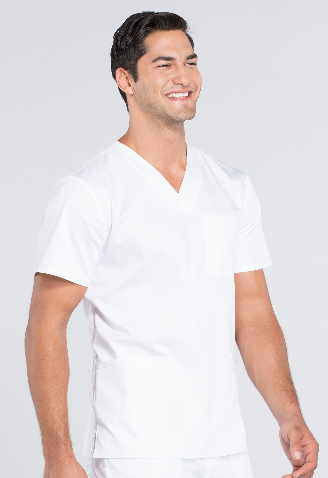 Revolution WW670 Men's V-Neck Top White Model Image Left Side | Cherokee Workwear