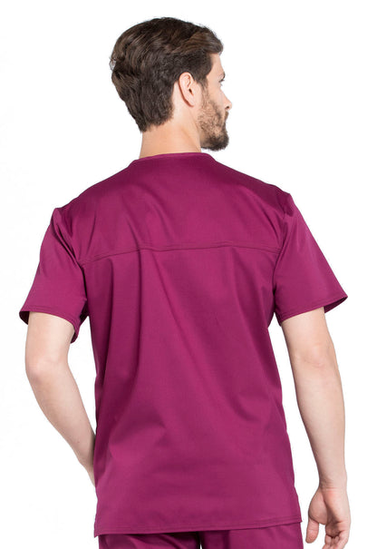 Revolution WW670 Men's V-Neck Top Wine Model Image Back | Cherokee Workwear