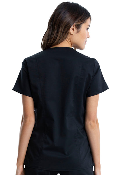 Revolution WW688 Maternity Mock Wrap Top Black Model Image Back | Cherokee Workwear