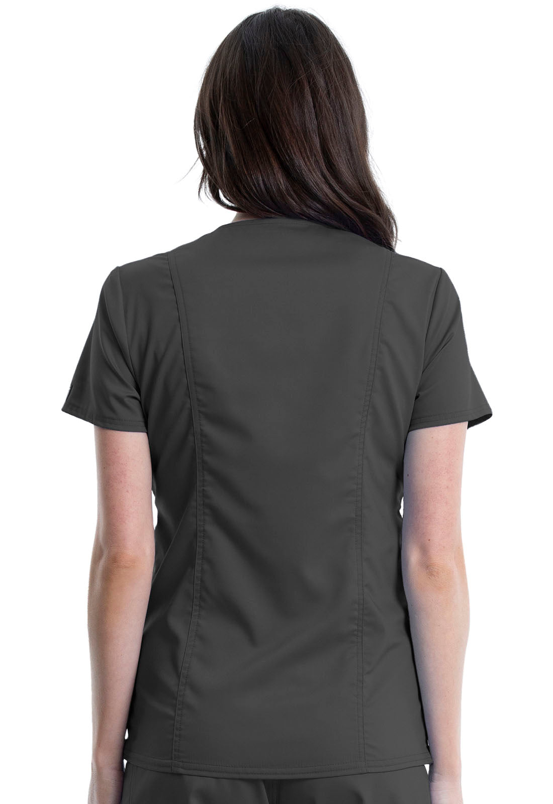 Revolution WW688 Maternity Mock Wrap Top Pewter Model Image Back | Cherokee Workwear