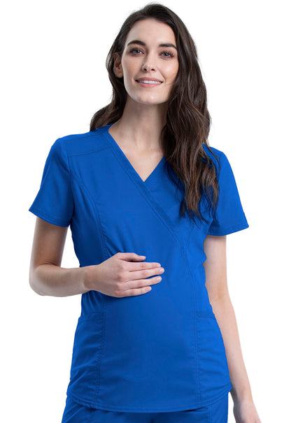 Revolution WW688 Maternity Mock Wrap Top Royal Model Image Front | Cherokee Workwear