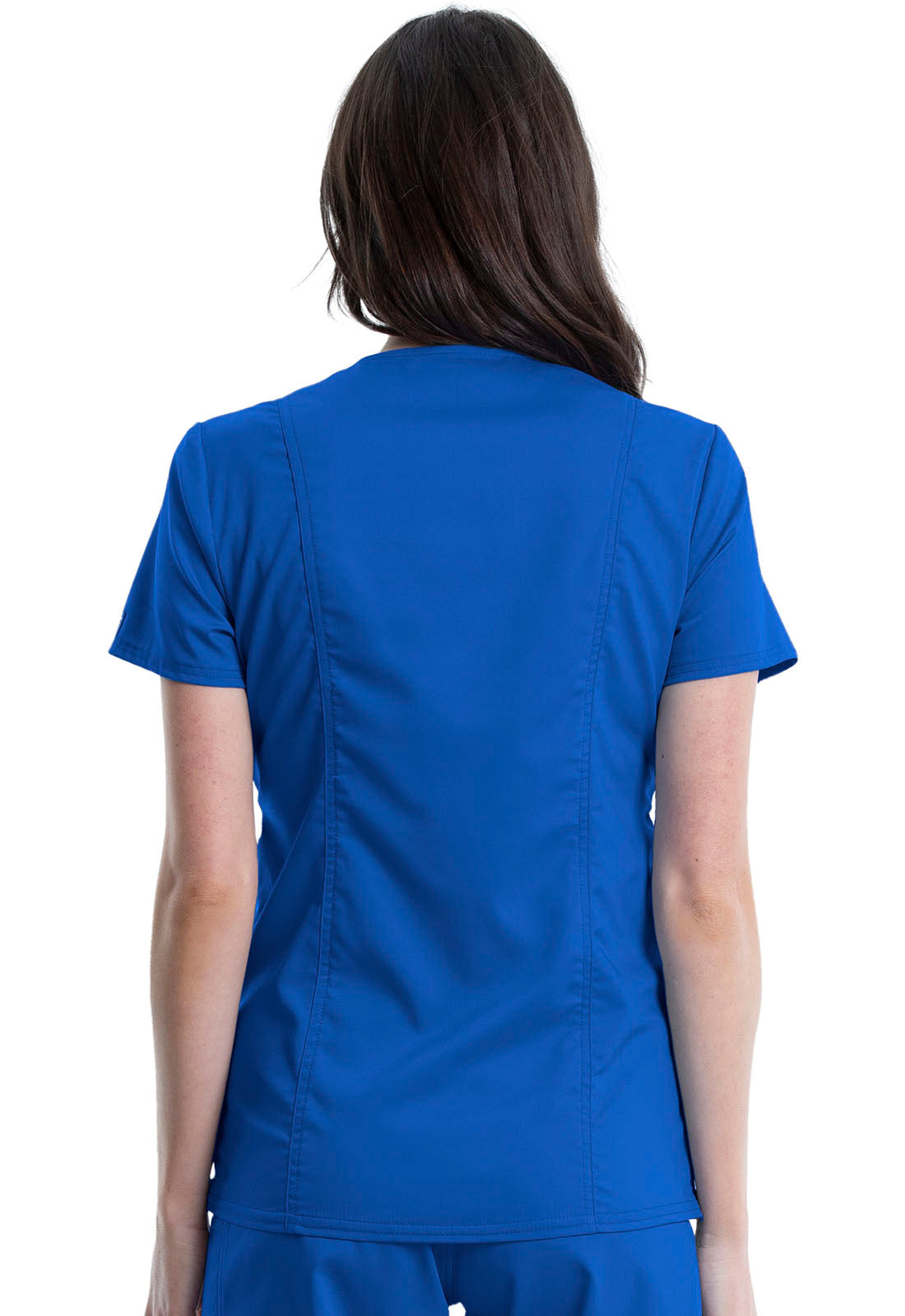 Revolution WW688 Maternity Mock Wrap Top Royal Model Image Back | Cherokee Workwear