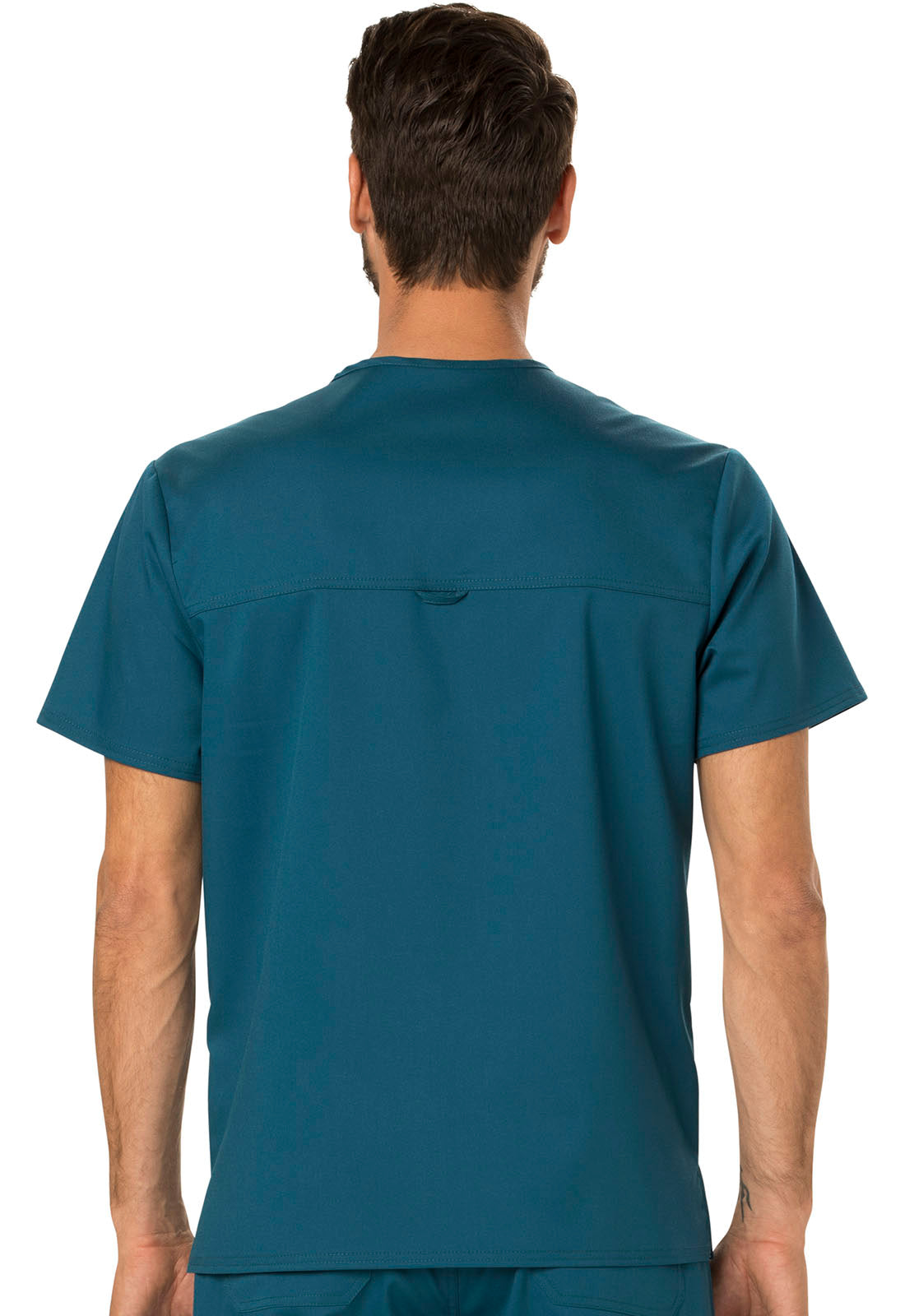 Revolution WW690 Men's Tuckable V-Neck Top Caribbean Blue Model Image Back | Cherokee Workwear