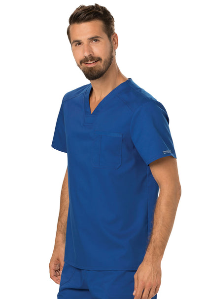 Revolution WW690 Men's Tuckable V-Neck Top Galaxy Blue Model Image Right Side | Cherokee Workwear