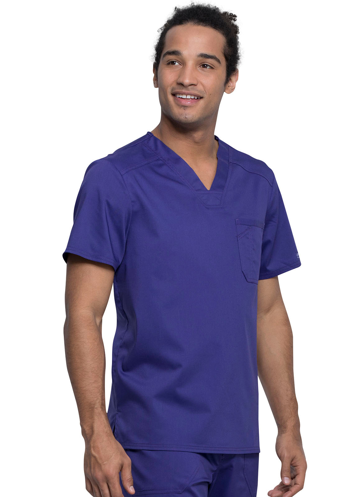 Revolution WW690 Men's Tuckable V-Neck Top Grape Model Image Left Side | Cherokee Workwear