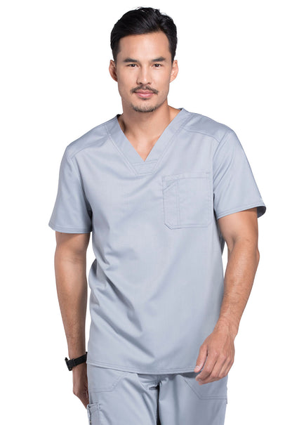 Revolution WW690 Men's Tuckable V-Neck Top Grey Model Image Front | Cherokee Workwear