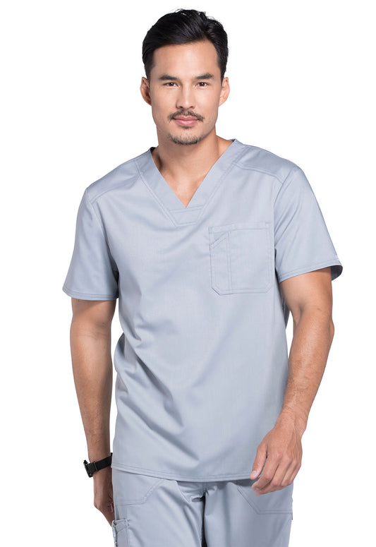 Revolution WW690 Men's Tuckable V-Neck Top Grey Model Image Front | Cherokee Workwear