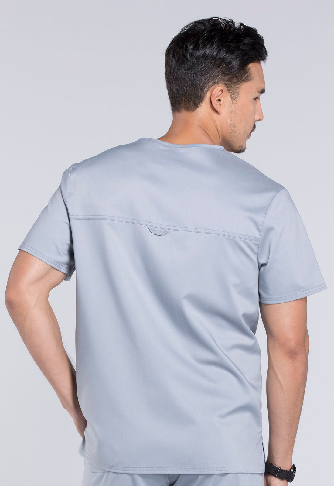 Revolution WW690 Men's Tuckable V-Neck Top Grey Model Image Back | Cherokee Workwear