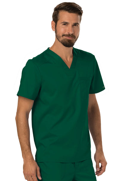 Revolution WW690 Men's Tuckable V-Neck Top Hunter Green Model Image Left Side | Cherokee Workwear