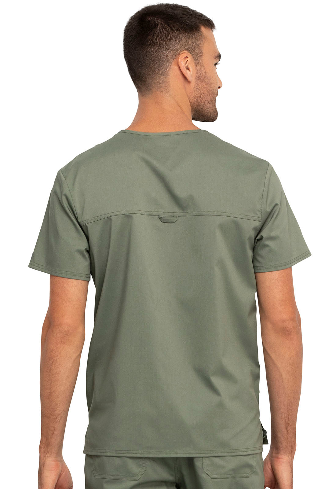 Revolution WW690 Men's Tuckable V-Neck Top Olive Model Image Back | Cherokee Workwear