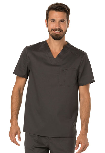 Revolution WW690 Men's Tuckable V-Neck Top Pewter Model Image Front | Cherokee Workwear