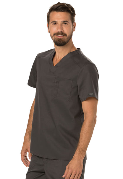 Revolution WW690 Men's Tuckable V-Neck Top Pewter Model Image Right Side | Cherokee Workwear