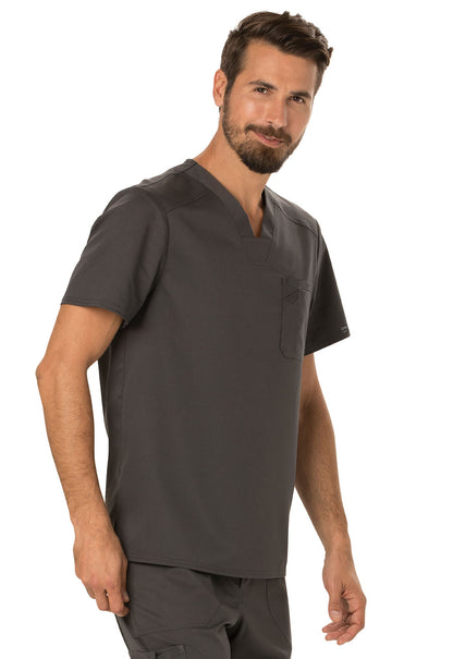 Revolution WW690 Men's Tuckable V-Neck Top Pewter Model Image Left Side | Cherokee Workwear