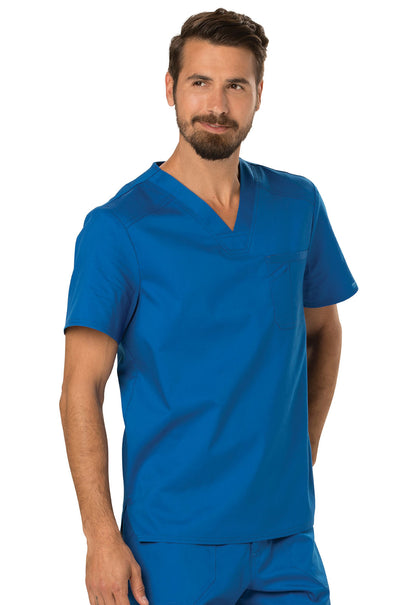 Revolution WW690 Men's Tuckable V-Neck Top Royal Model Image Left Side | Cherokee Workwear