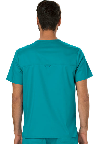 Revolution WW690 Men's Tuckable V-Neck Top Teal Blue Model Image Back | Cherokee Workwear