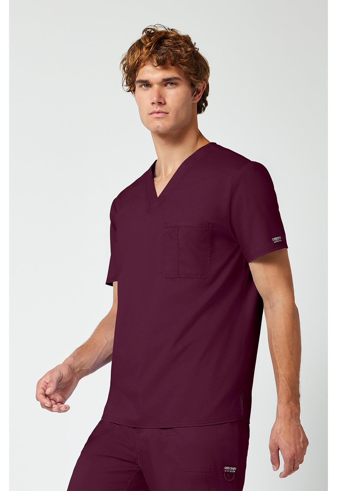 Workwear Revolution WW690 Men's Tuckable V-Neck Scrub Top Wine