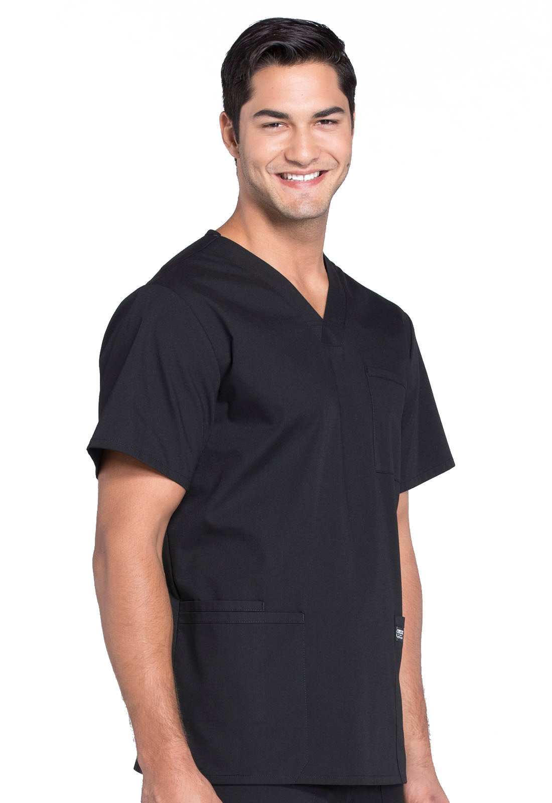 Professionals WW695 Men's V-Neck Top Black Model Image Left Side | Cherokee Workwear