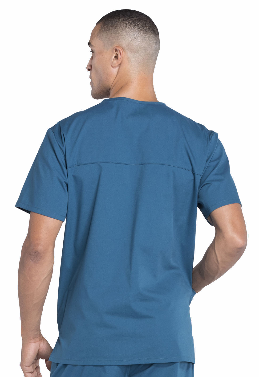 Professionals WW695 Men's V-Neck Top Caribbean Blue Model Image Back | Cherokee Workwear