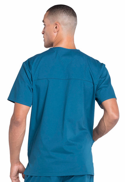 Professionals WW695 Men's V-Neck Top Caribbean Blue Model Image Back | Cherokee Workwear