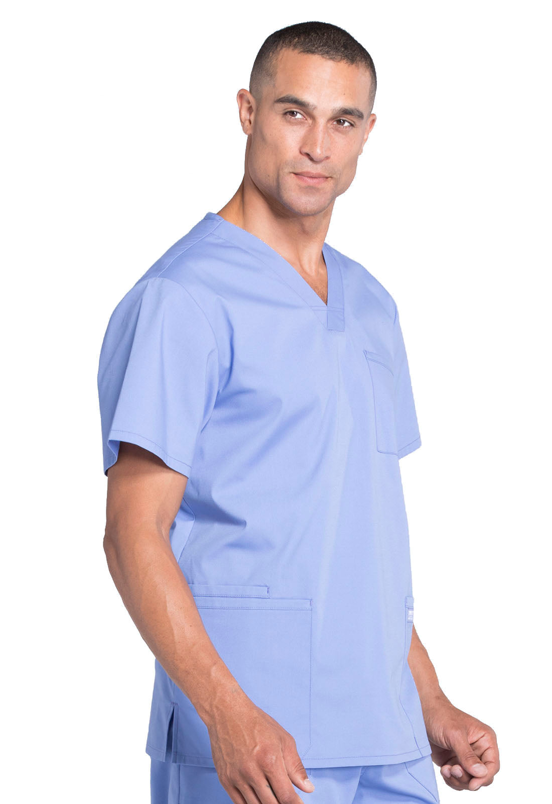 Professionals WW695 Men's V-Neck Top Ciel Model Image Left Side | Cherokee Workwear