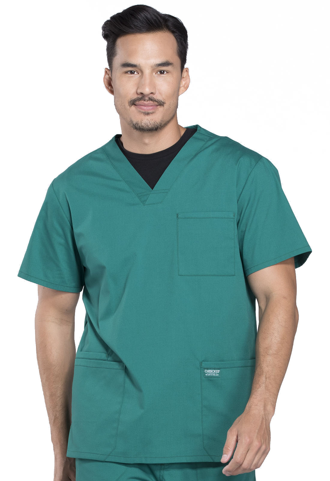 Professionals WW695 Men's V-Neck Top Hunter Green Model Image Front | Cherokee Workwear