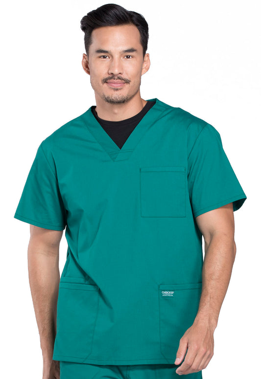 Professionals WW695 Men's V-Neck Top Hunter Green Model Image Front | Cherokee Workwear