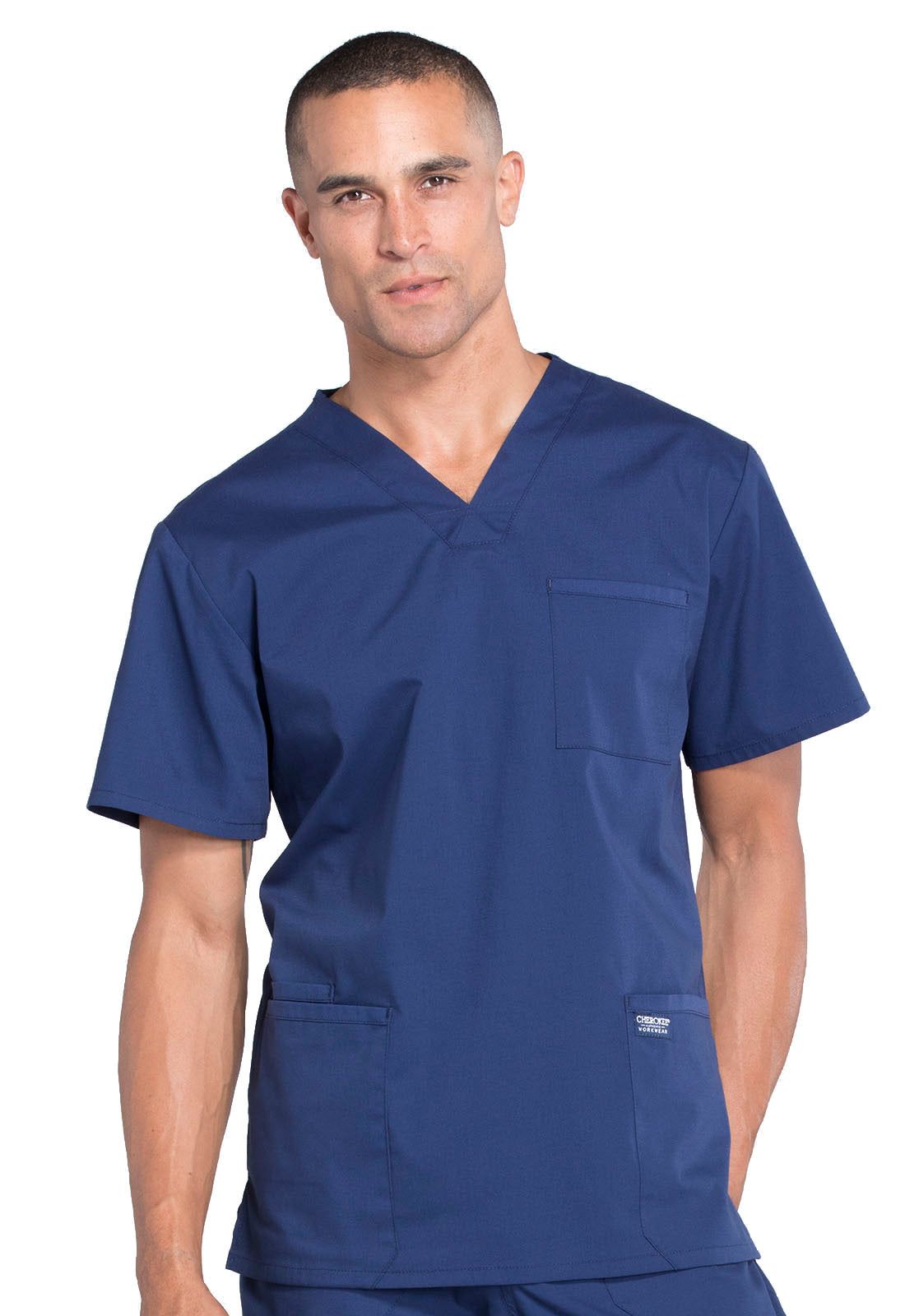 Professionals WW695 Men's V-Neck Top Navy Model Image Front | Cherokee Workwear