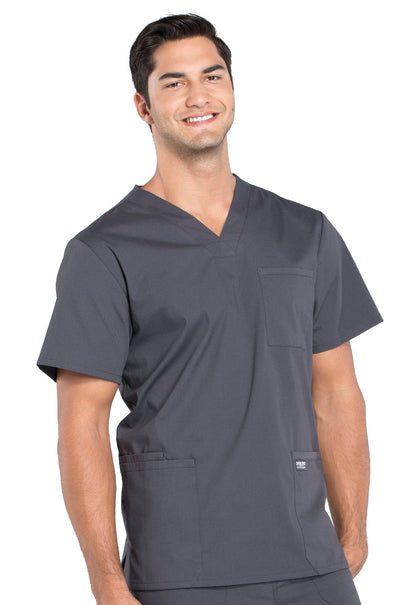 Professionals WW695 Men's V-Neck Top Pewter Model Image Left Side | Cherokee Workwear