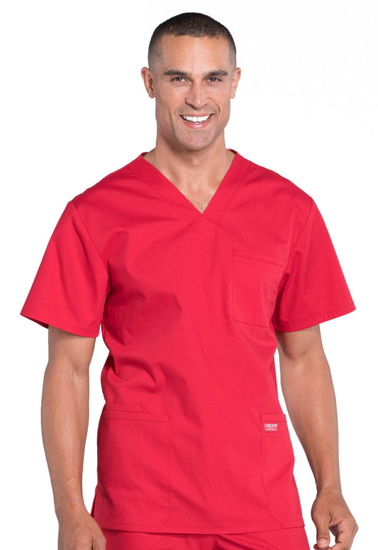 Professionals WW695 Men's V-Neck Top Red Model Image Front | Cherokee Workwear