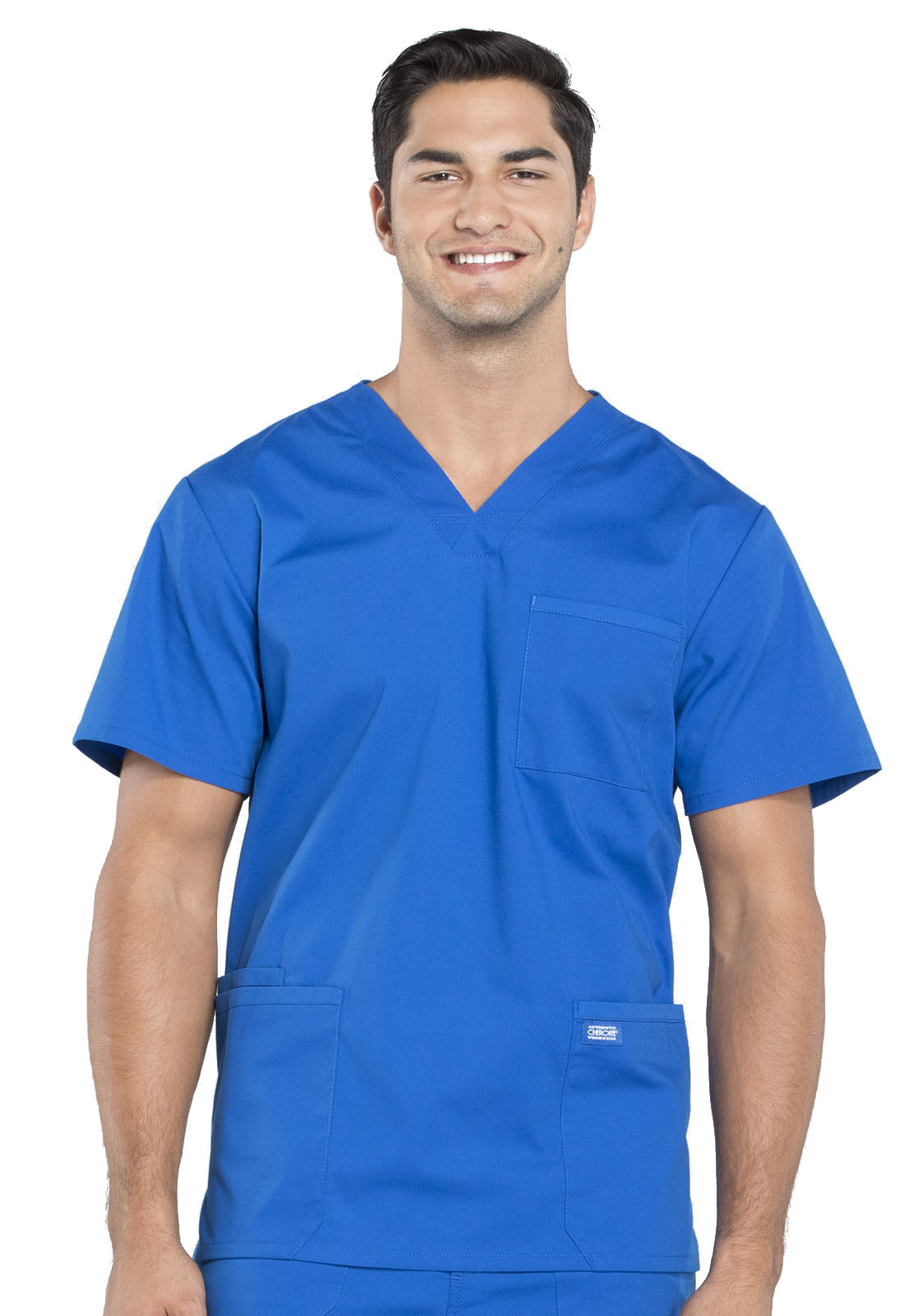 Professionals WW695 Men's V-Neck Top Royal Model Image Front | Cherokee Workwear