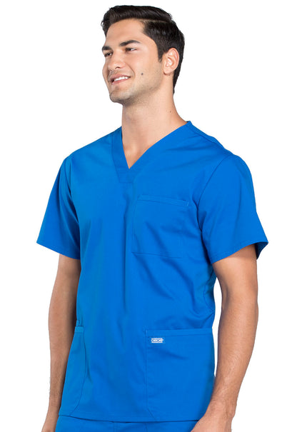 Professionals WW695 Men's V-Neck Top Royal Model Image Right Side | Cherokee Workwear