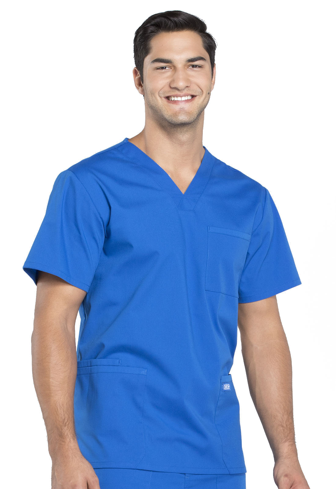 Professionals WW695 Men's V-Neck Top Royal Model Image Left Side | Cherokee Workwear