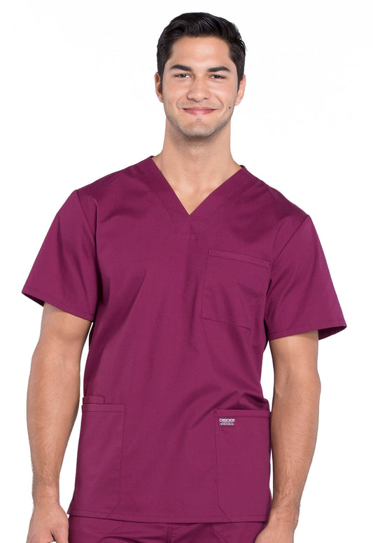 Professionals WW695 Men's V-Neck Top Wine Model Image Front | Cherokee Workwear