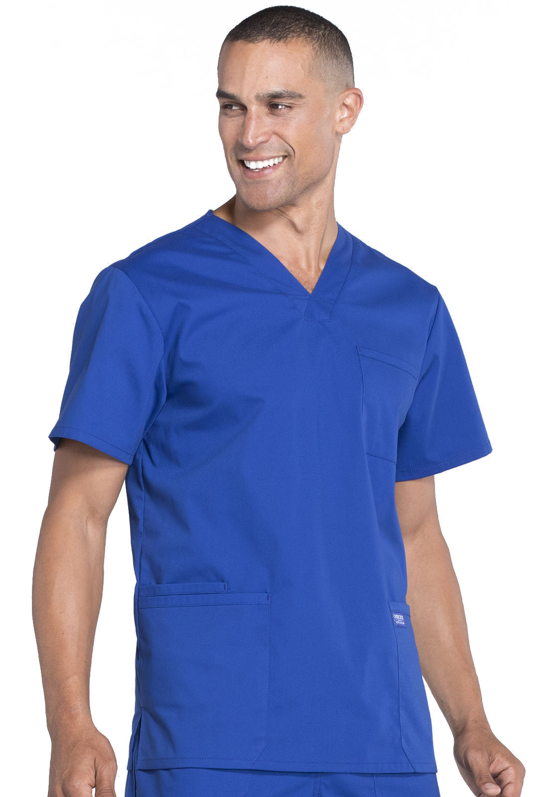 Professionals WW695 Men's V-Neck Top Galaxy Blue Model Image Left Side | Cherokee Workwear