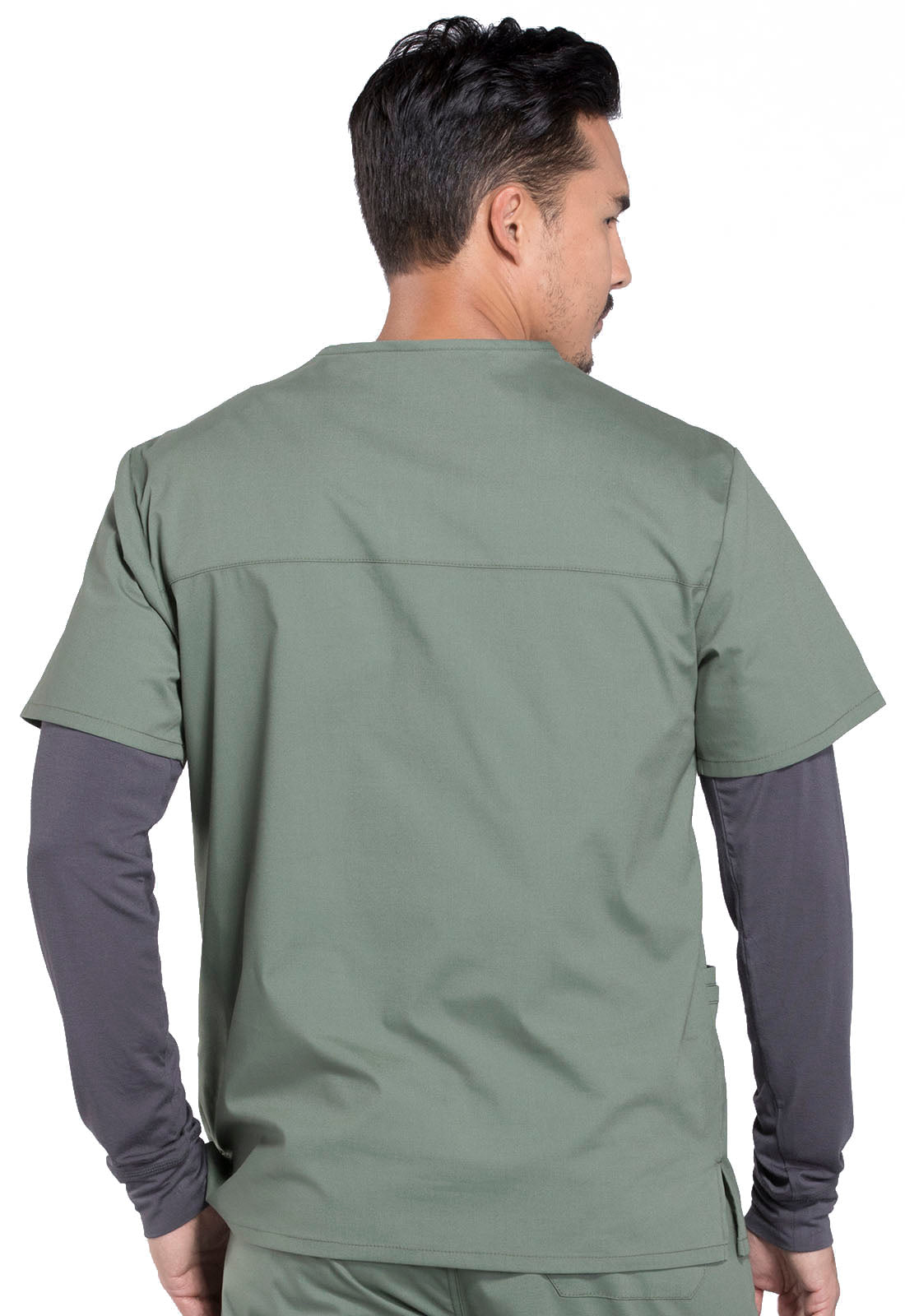 Professionals WW695 Men's V-Neck Top Olive Model Image Back | Cherokee Workwear