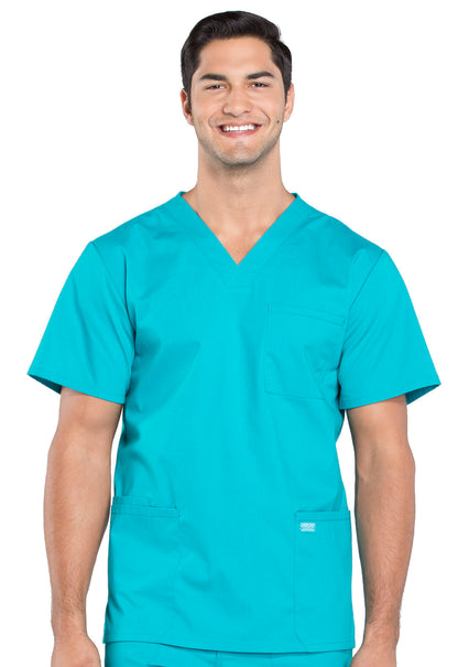 Professionals WW695 Men's V-Neck Top Teal Blue Model Image Front | Cherokee Workwear