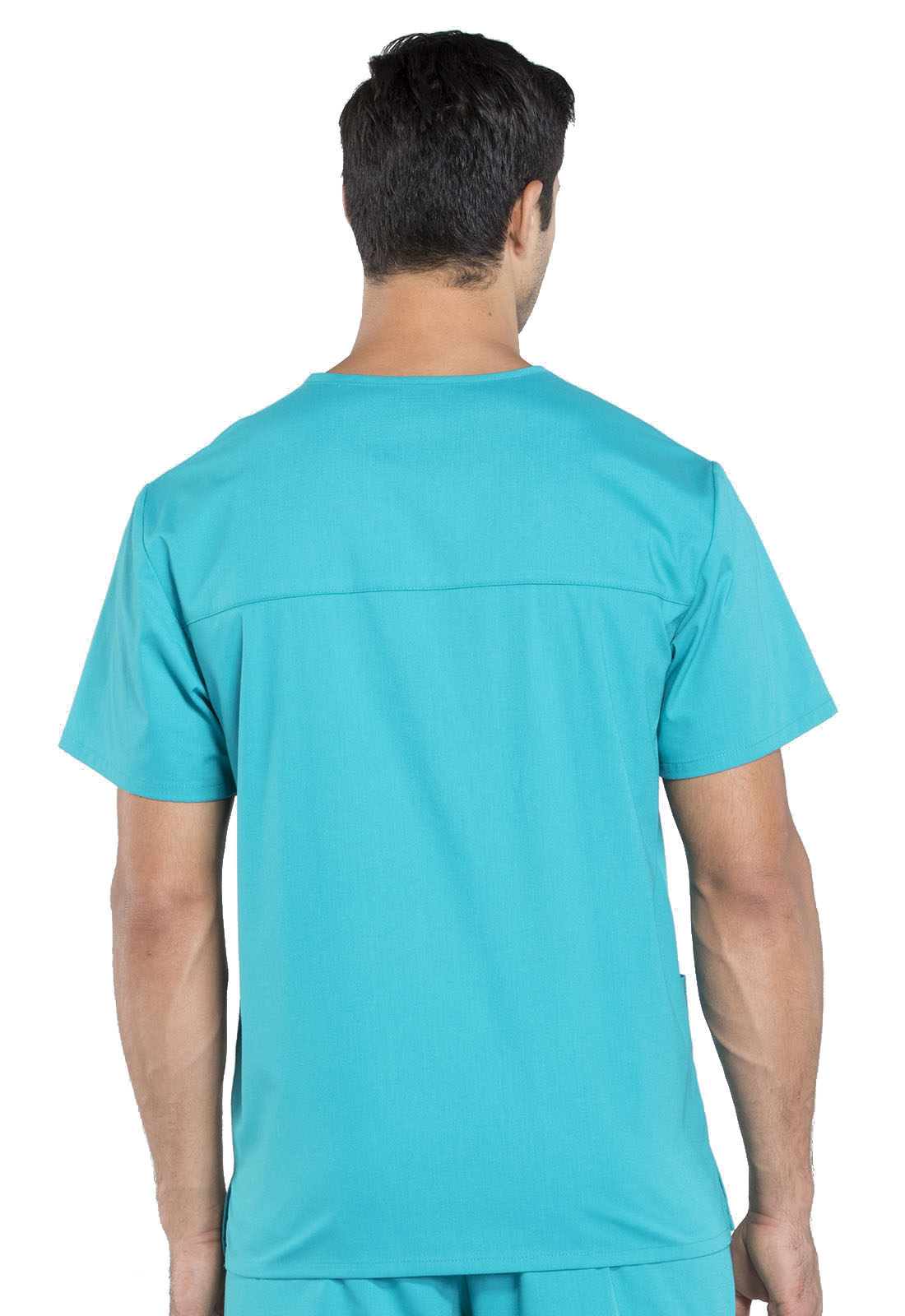 Professionals WW695 Men's V-Neck Top Teal Blue Model Image Back | Cherokee Workwear