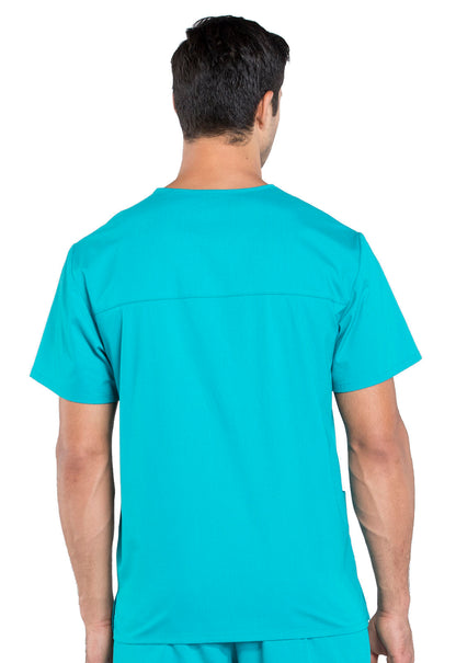 Professionals WW695 Men's V-Neck Top Teal Blue Model Image Back | Cherokee Workwear